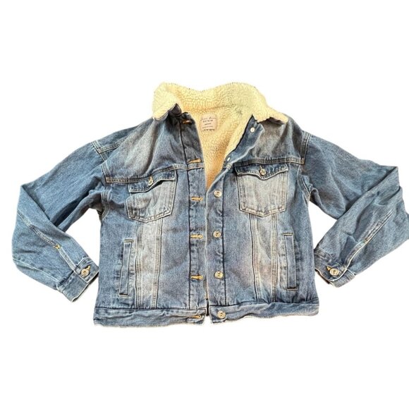 Love Tree Denim Sherpa-Lined Blue Jean Jacket Medium Boho Gorp Core Y2K Westen - Picture 2 of 10